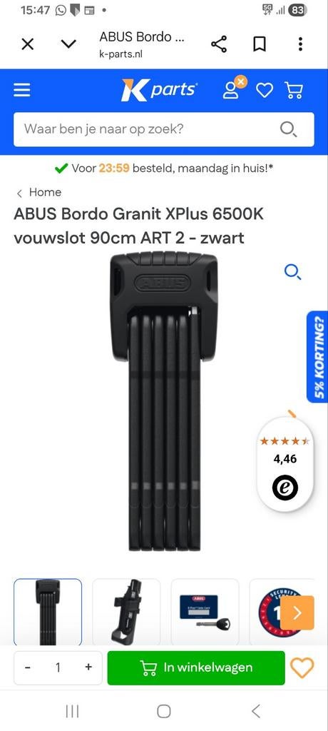 Abus bordo 6500k, Ophalen, Gebruikt, Vouwslot