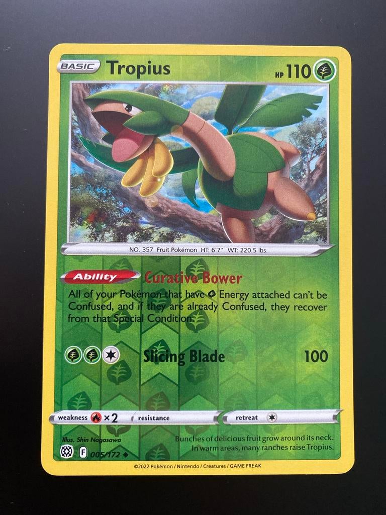Tropius Rev. Holo Pokémon Sworld & Shield Brilliant Stars, Ophalen of Verzenden, Zo goed als nieuw, Losse kaart, Foil