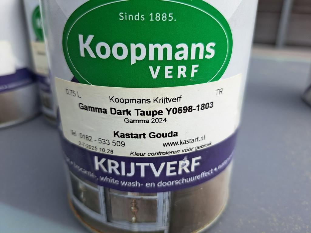 Koopmans Krijtverf Dark Taupe 4.5L - 36m², Ophalen, Nieuw, Wit