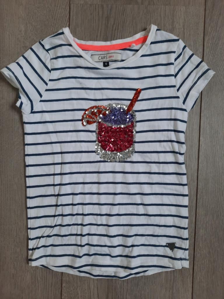 Cars Jeans shirt t-shirt wit blauw gestreept glitter mt 116, Kinderen en Baby's, Kinderkleding | Maat 116, Gebruikt, Meisje, Ophalen of Verzenden