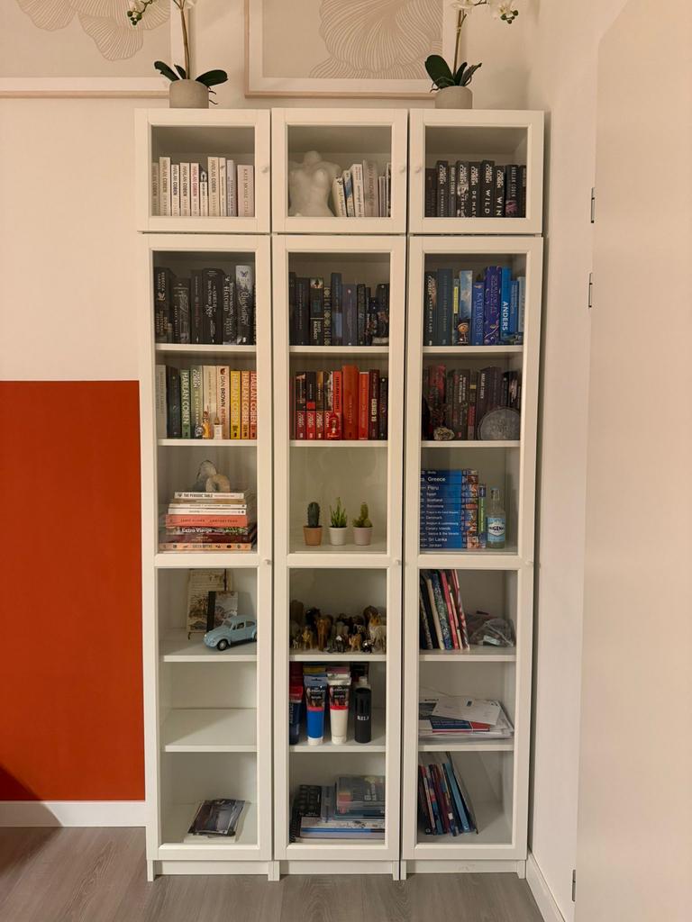 IKEA Billy Oxberg boekenkast wit met glazen deur, Ophalen, Minder dan 50 cm, Gebruikt, 200 cm of meer