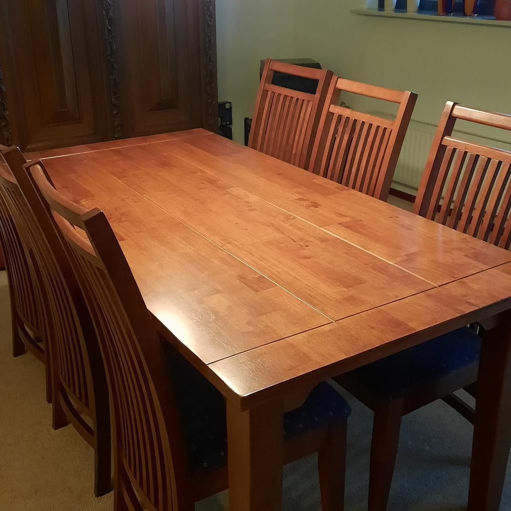 Kersenhouten eettafel met 6 stoelen - Set, Ophalen, Gebruikt, 50 tot 100 cm, Vijf personen of meer