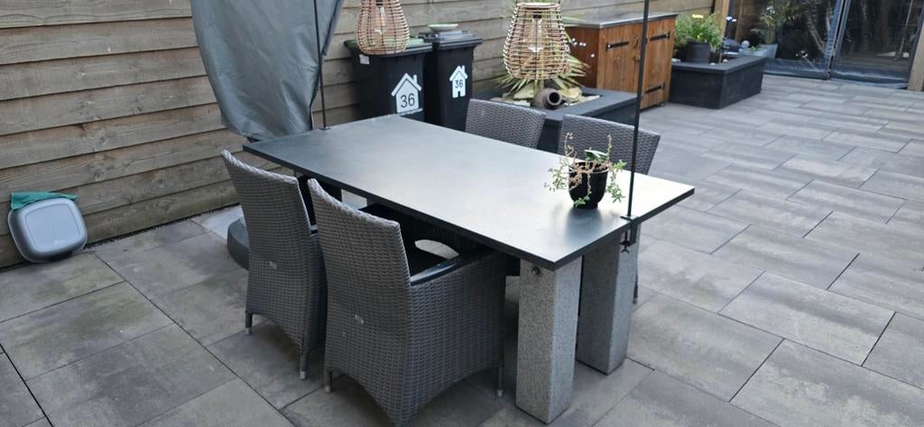 4 Wicker BOIS LE DUC Tuinstoelen met Kussens - Grijs, Tuin en Terras, Tuinstoelen, Gebruikt, Wicker, Ophalen