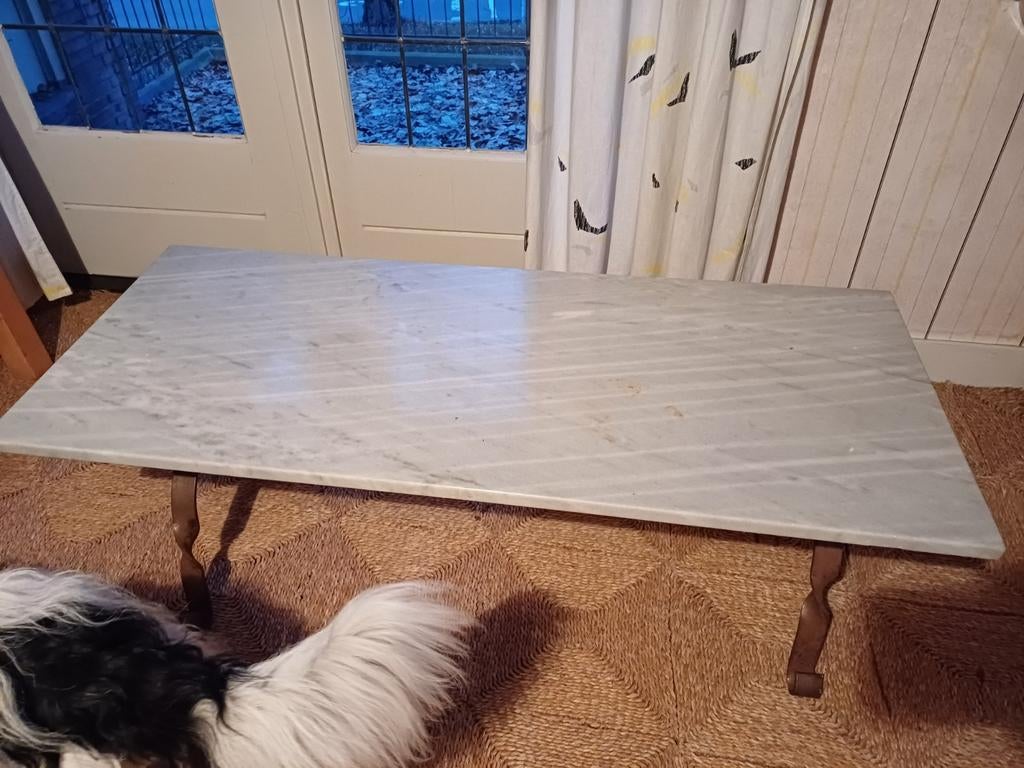 Smeedijzeren salontafel met marmeren blad, Ophalen, 100 tot 150 cm, 50 tot 100 cm, Minder dan 50 cm