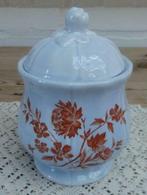 Frans  lichtblauwe suikerpot met oranje bloemen, Gebruikt, -, -, Overige typen