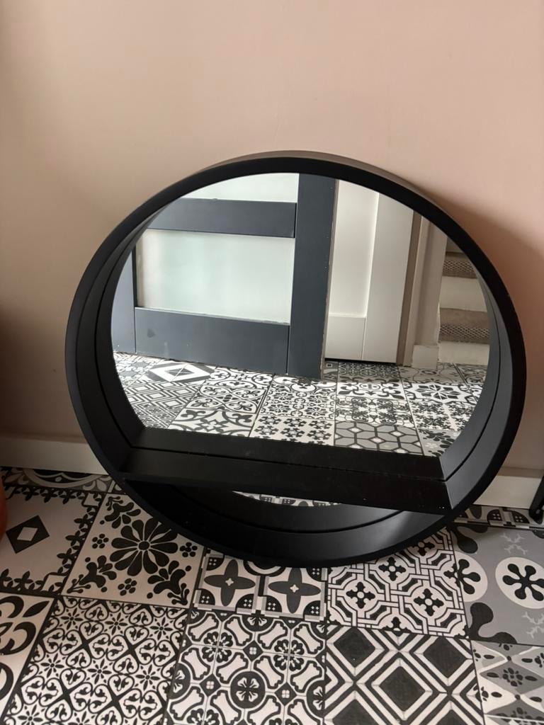 Twee zwarte spiegels, Huis en Inrichting, Ophalen, Rond, Zo goed als nieuw, Minder dan 100 cm