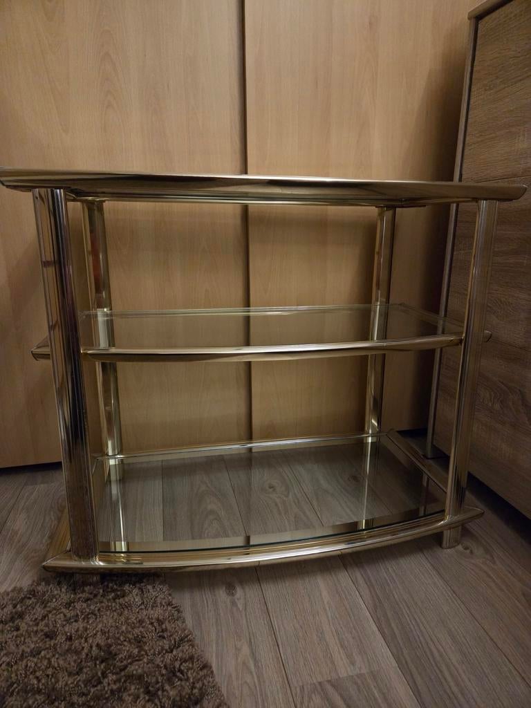 Glazen bijzettafel met of zonder wieltjes., Ophalen, Gebruikt, Glas, 75 cm of meer