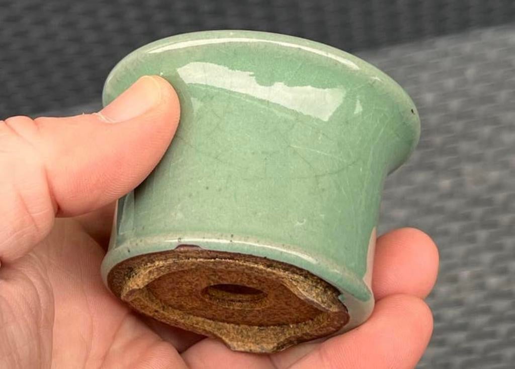 Bonsai pot rond groen geglazuurd aardewerk 7,3x5,1, Rond, Ophalen of Verzenden, Zo goed als nieuw, Aardewerk