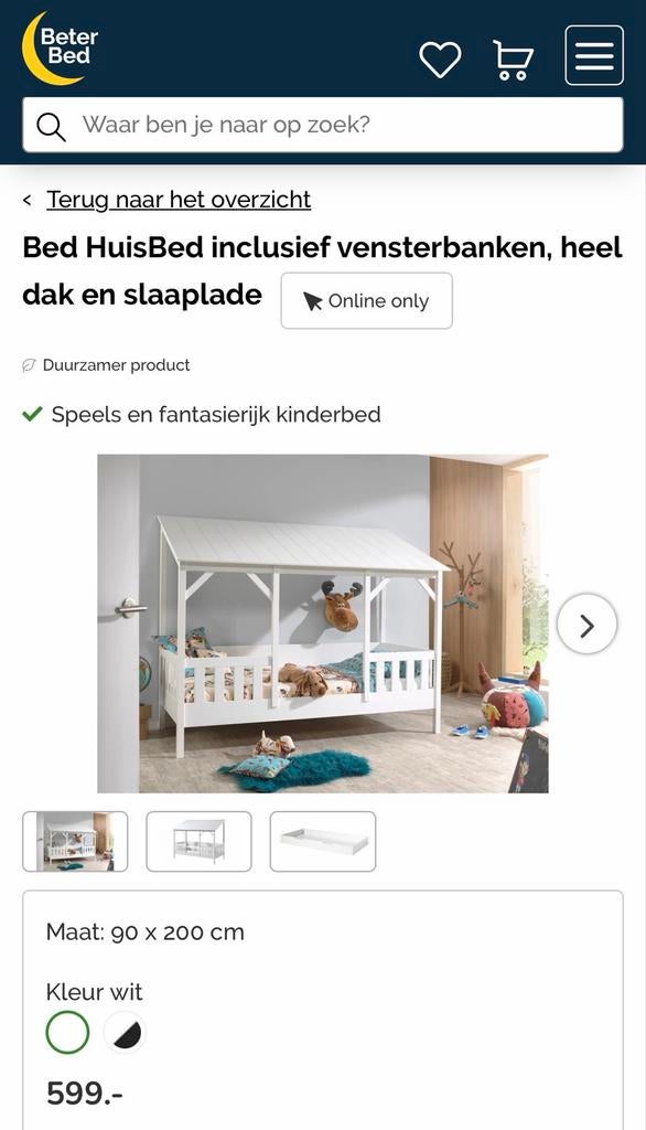 Wit kinderbed met dakje - Speels en fantasierijk, Ophalen of Verzenden, Zo goed als nieuw, 180 cm of meer, 85 tot 100 cm