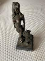 Prachtig bronzen beeld van vrouw met panter, Ophalen of Verzenden