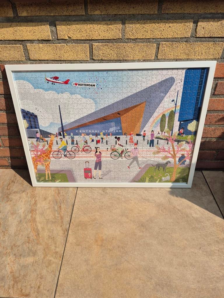 Ingelijste puzzel Rotterdam CS, Antiek en Kunst, Ophalen of Verzenden