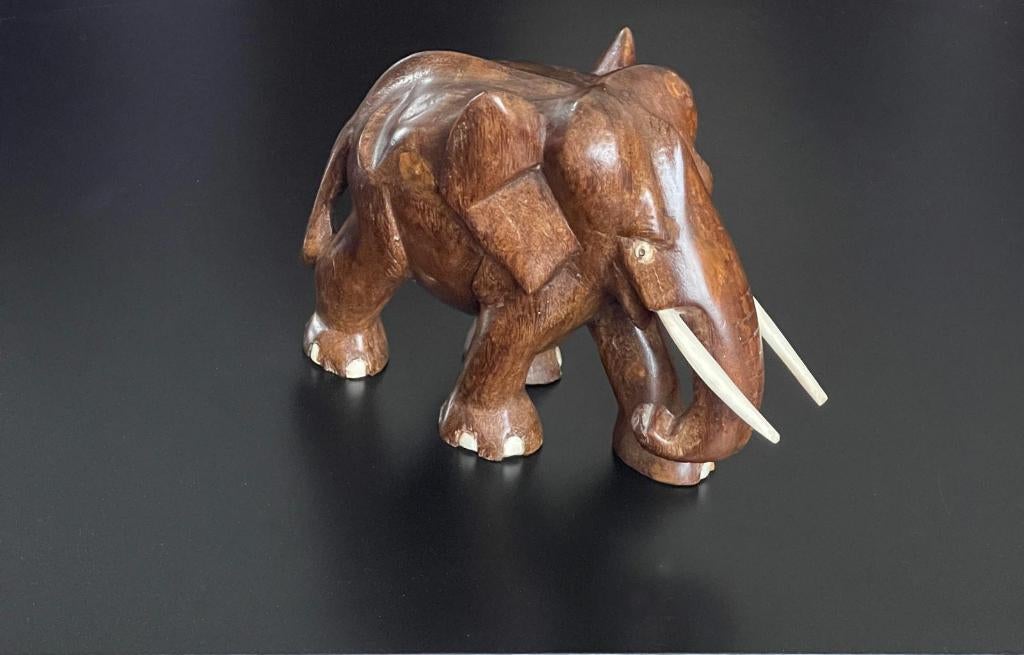 Handgesneden houten olifant + globe & Medusa theelicht, Ophalen