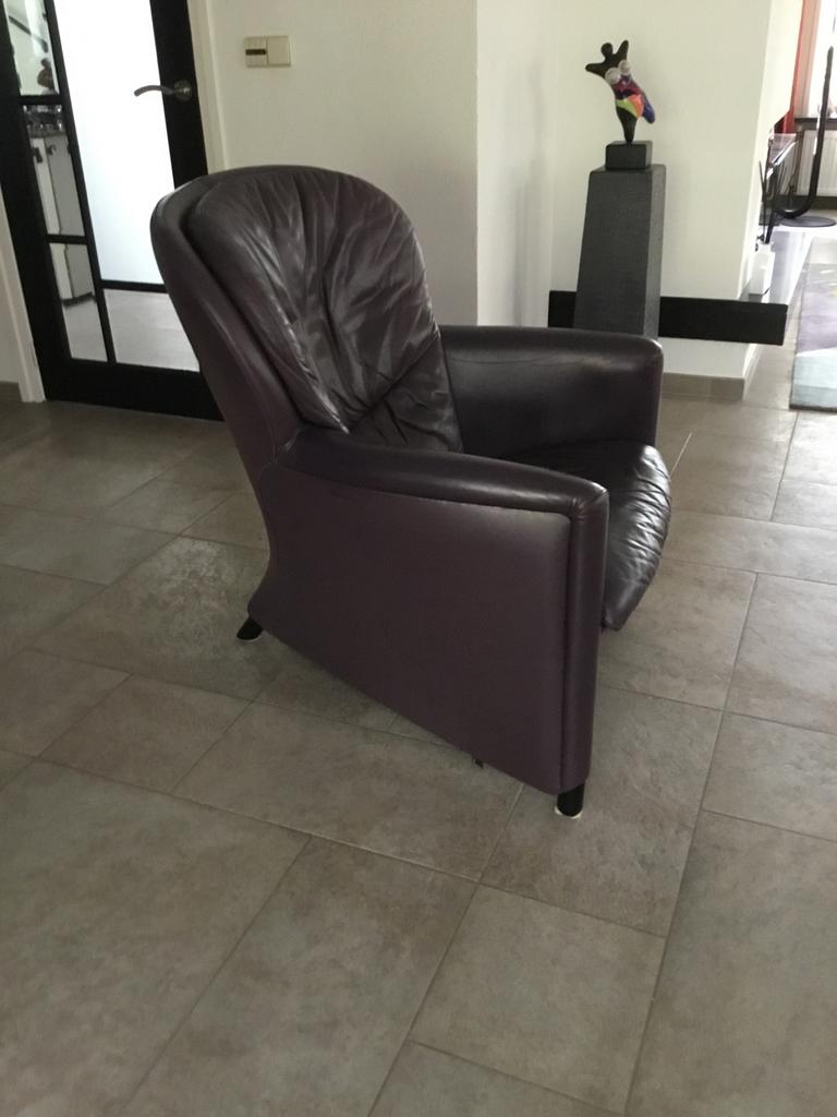 Leren fauteuil paars merk leolux type excalibur, Ophalen, Gebruikt, Leer, 75 tot 100 cm