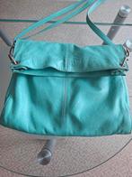 Turquoise leren schoudertas, Ophalen of Verzenden, Gebruikt, Blauw, Leer