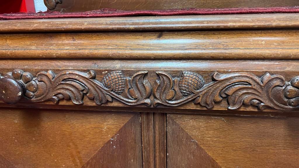 Eiken theekastje met handsnijwerk, Antiek en Kunst, Antiek | Meubels | Kasten, Ophalen