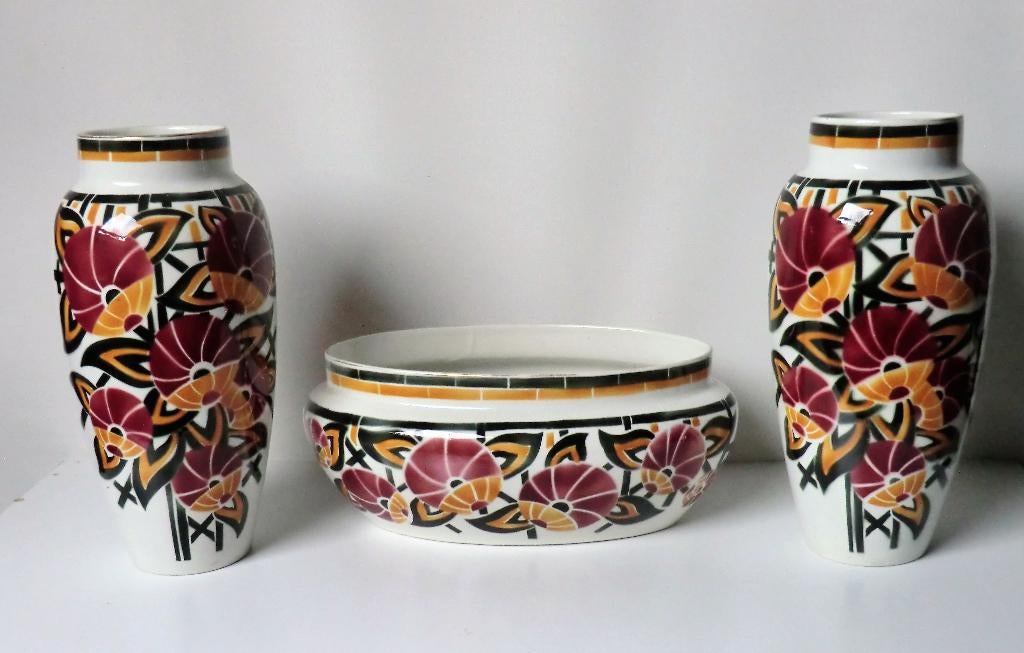SET VAZEN MET JARDINIERE ART DÉCO, Ophalen of Verzenden