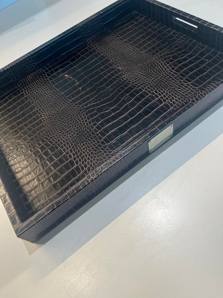 Philip Plein Dienblad Echt Croco Leer Donkerbruin, Huis en Inrichting, Woonaccessoires | Dienbladen, Ophalen of Verzenden, Gebruikt