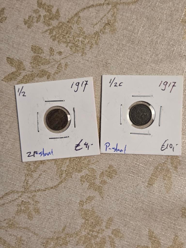 2x 1/2 cent 1917 Koningin Wilhelmina, Postzegels en Munten, Ophalen of Verzenden, Koningin Wilhelmina, Overige waardes, Setje