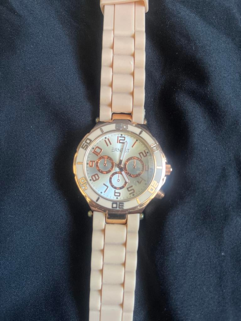 Ernest Dames Horloge - Zandkleurig Silicone Band, Sieraden, Tassen en Uiterlijk, Horloges | Dames, Overige merken, Overige materialen