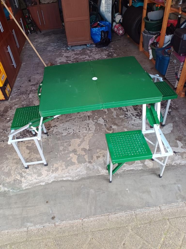 Opvouwbare Campingtafel met 4 Krukjes - Groen, Ophalen, Gebruikt