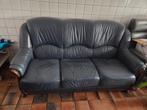 Blauwe leren driezits bank, Ophalen, Gebruikt, Driepersoons, Rechte bank