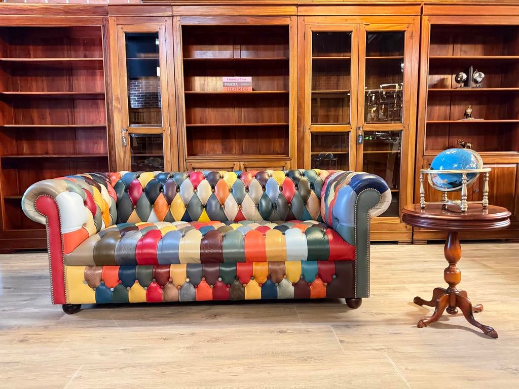 Delta Patchwork Chesterfield Bank - Multicolor Leer, Ophalen, Delta, Info@chesterfieldjunkie.nl, Leer