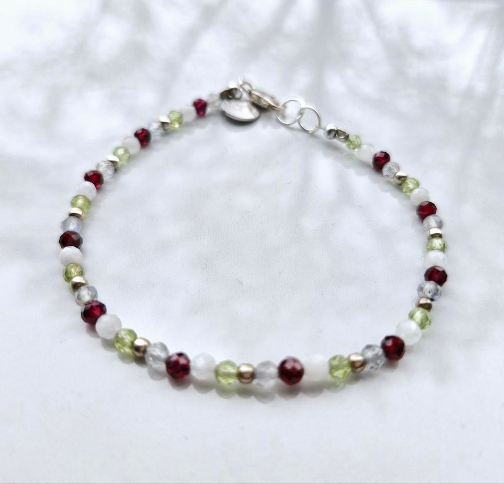 Maansteen, Peridoot, Granaat & Labradoriet armband S925, Overige kleuren, Verzenden, Nieuw, Met edelsteen