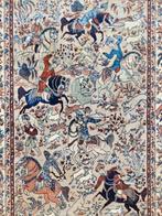 Vintage Perzisch wol Tapijt jachtscene Isfahan 138x194cm, 100 tot 150 cm, Onbekend, Ophalen of Verzenden, Zo goed als nieuw