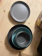 Kunststof borden 8x, schalen 2x en bakjes 3x Grijs en Blauw, Ophalen, Overige materialen, Gebruikt, Effen
