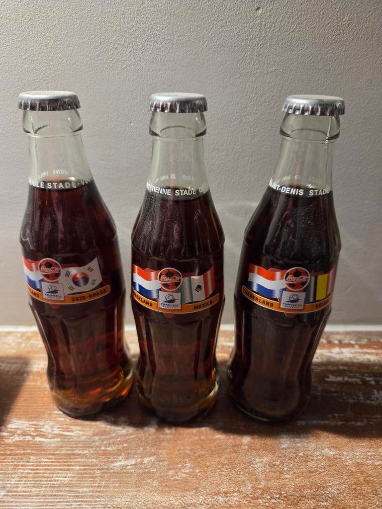 Vintage COCA-COLA flessen WK Frankrijk  3x verschillende, Ophalen of Verzenden