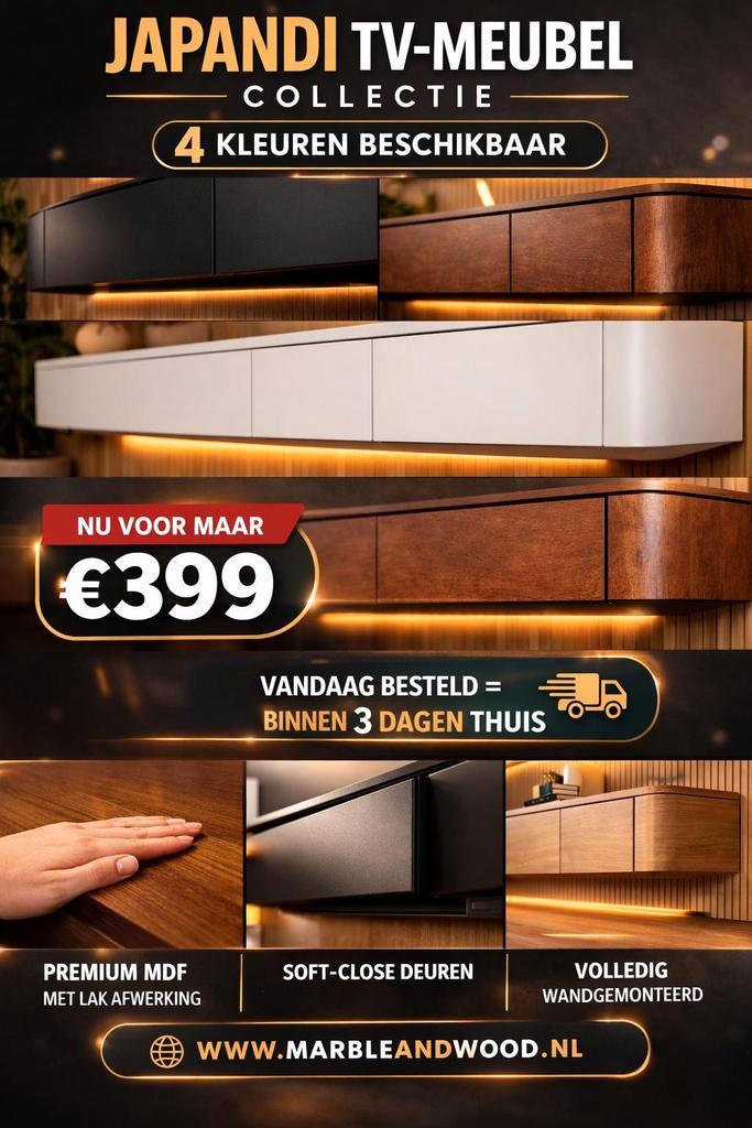 Japandi Zwevend TV-Meubel met LED - Topkwaliteit, Huis en Inrichting, Kasten | Televisiemeubels, Nieuw, Minder dan 100 cm, 150 tot 200 cm