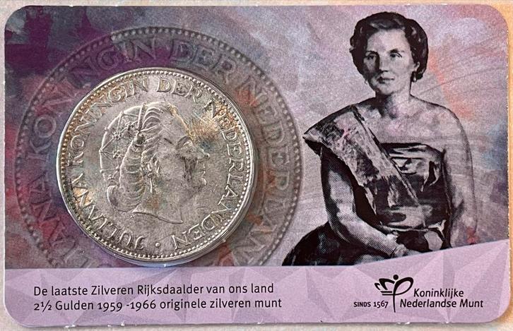 Historische Laatste Zilveren Rijksdaalder 1961 in Coincard, Postzegels en Munten, Munten | Nederland, Losse munt, 2½ gulden, Koningin Juliana