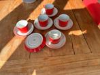 5 Arzberg Tric koffiekopjes met schotels - rood/wit, Ophalen, Gebruikt, Effen, Kop(pen) en/of Schotel(s)