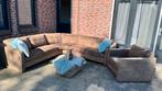 Hoekbank, losse stoel en hocker in pilotenleerlook, Overige materialen, Gebruikt, Hoekbank, Ophalen of Verzenden