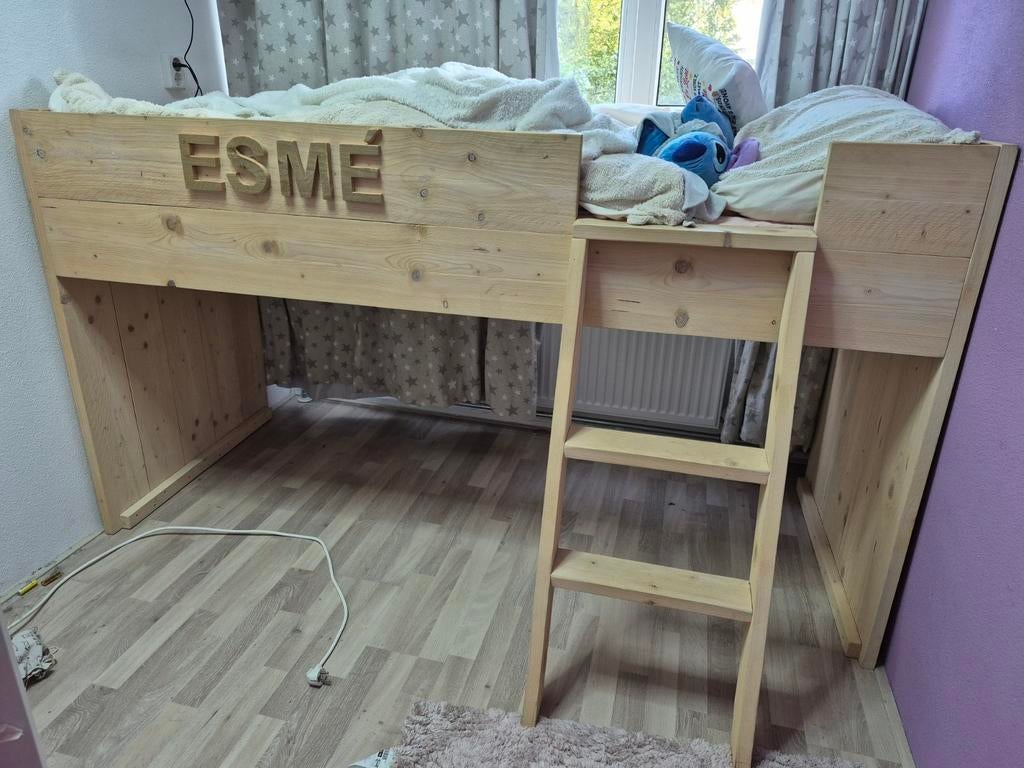 Steigerhouten hoogslaper 120x206x87 cm - Zo goed als nieuw, Huis en Inrichting, Slaapkamer | Stapelbedden en Hoogslapers, Ophalen