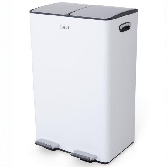 Prullenbak 60 liter - 2x30L Pedaalprullenbak - Wit, Kunststof, Met pedaal, 50 tot 75 cm, Nieuw