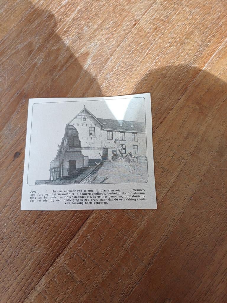 Knipsel verzakking strandhotel Schiermonnikoog 1923, Verzamelen, Tijdschriften, Kranten en Knipsels, Ophalen of Verzenden, 1920 tot 1940
