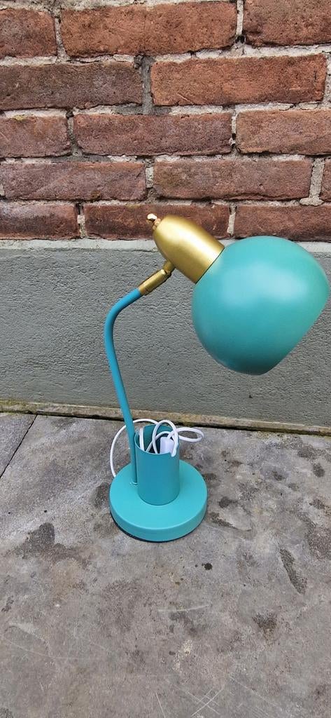 Bureau Lamp met Pennenbakje - Turquoise en Goud, Modern, Retro, Ophalen of Verzenden, Zo goed als nieuw, Metaal