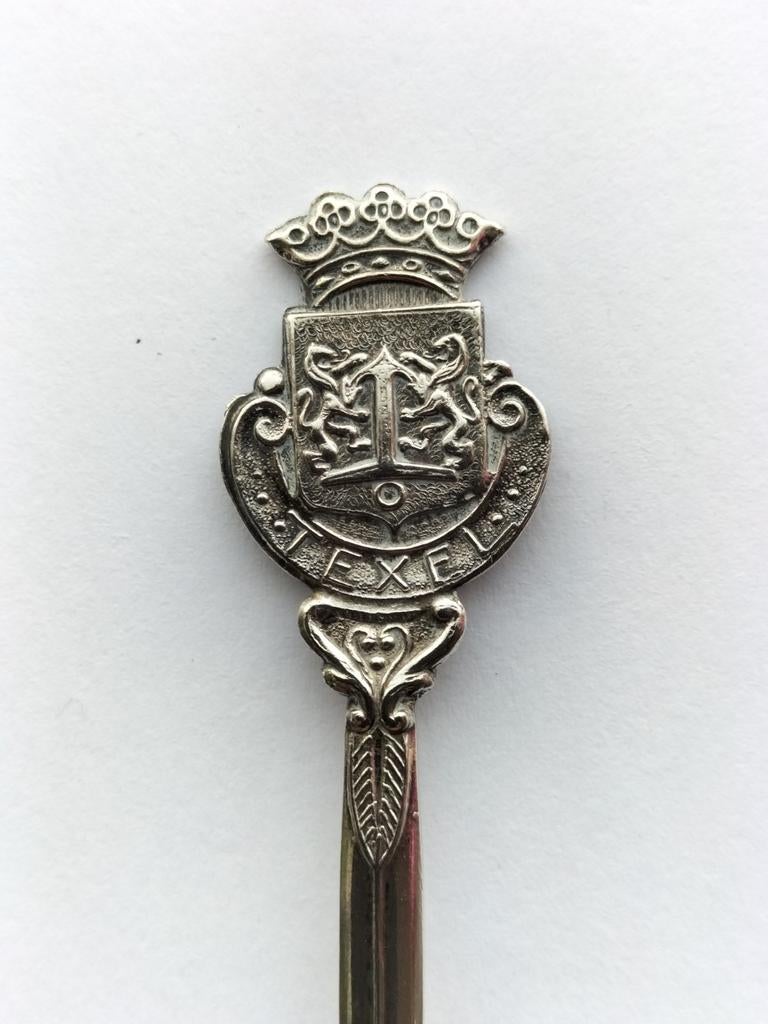 Lepeltje Texel wapen dubbelzijdig verzilverd, Antiek en Kunst, Ophalen of Verzenden