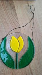 Glazen raamhanger met gele tulp - Handgemaakt decoratie, Ophalen of Verzenden