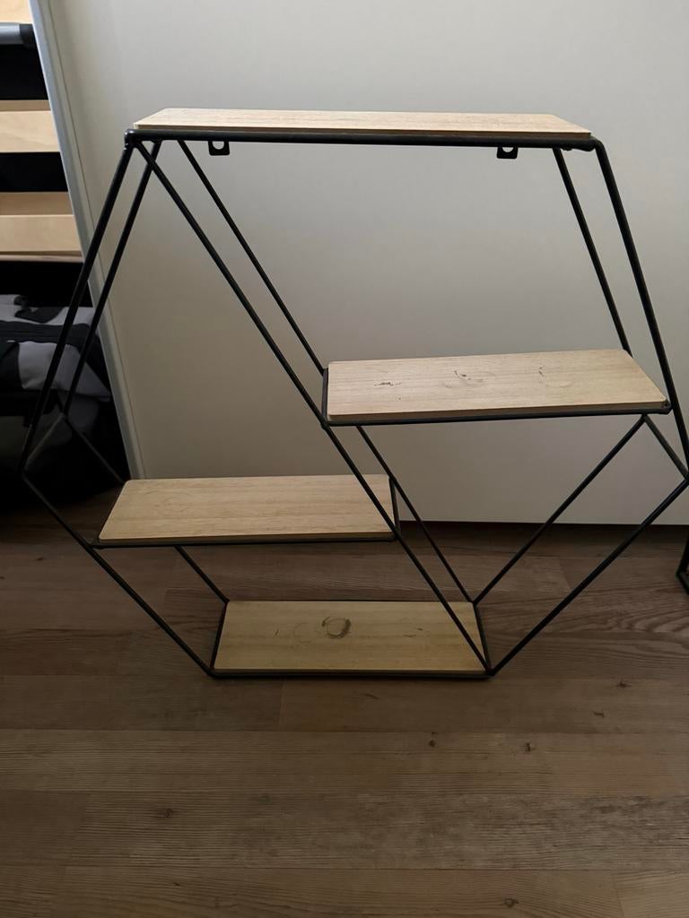 Set van 3 wandrekjes - Zwart metaal met hout, Huis en Inrichting, Ophalen, Gebruikt