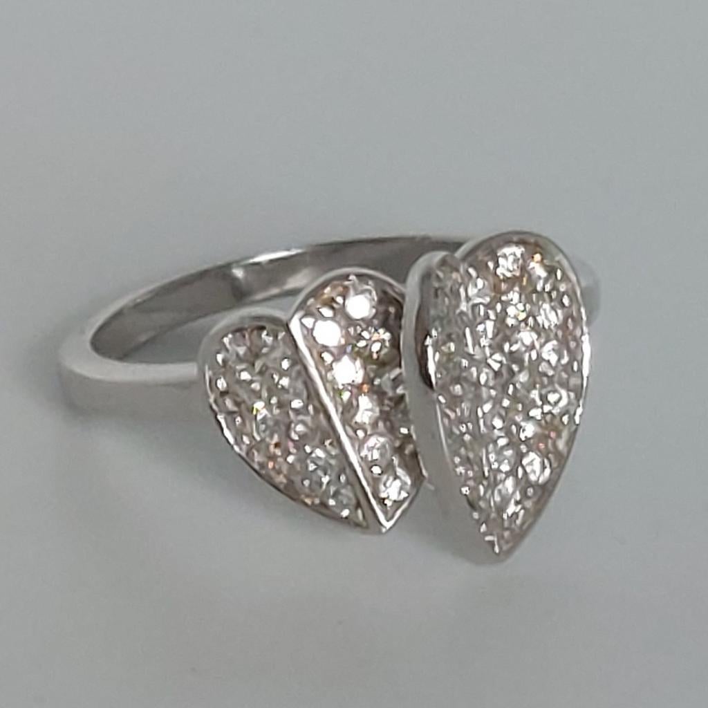 Zilveren ring hartjes met zirkonia 925 zilver maat 17, Met kristal, Ophalen of Verzenden, 17 tot 18, Zilver