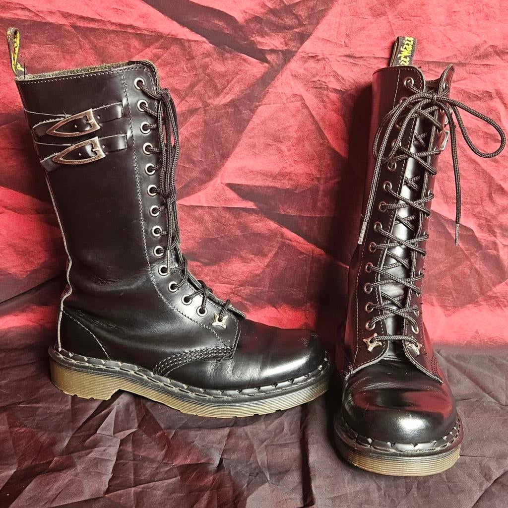 Vintage 90's MIE Dr. Martens 1A80/28 buckle 14 eye laarzen, Zwart, Lage of Enkellaarzen, Ophalen of Verzenden, Dr. Martens