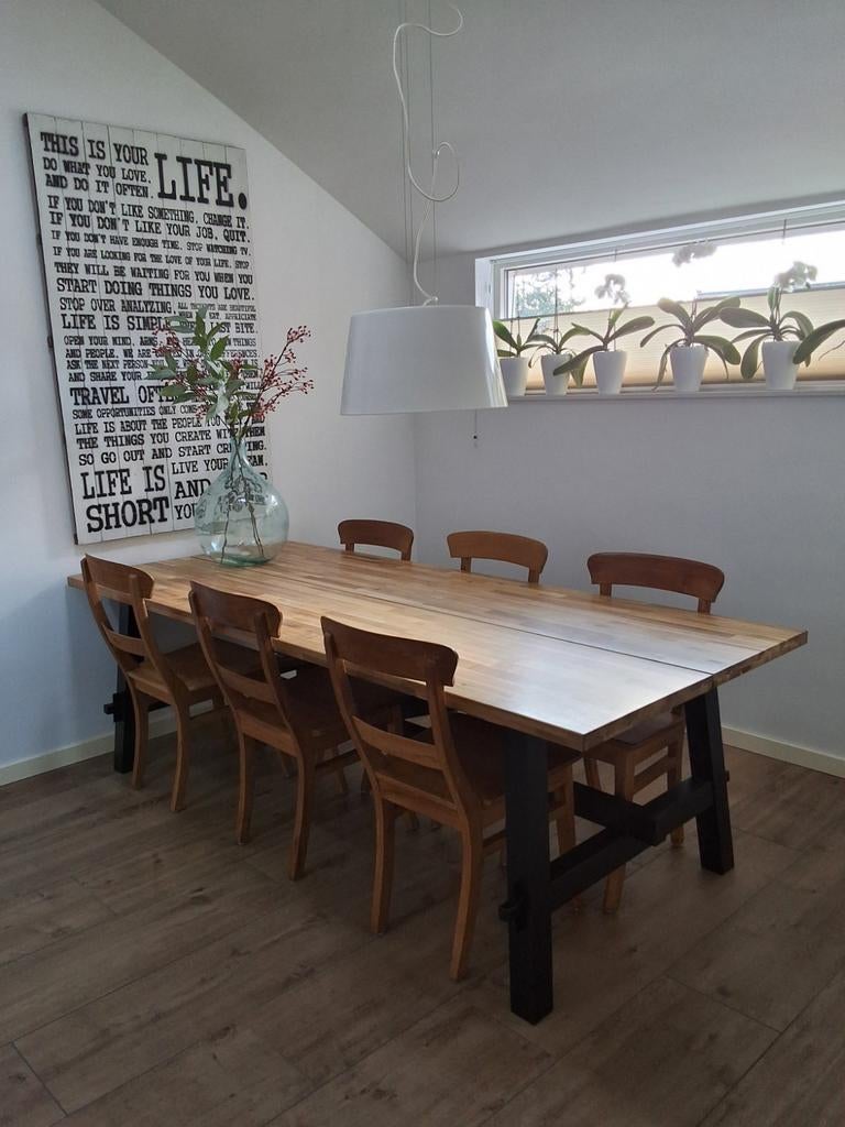 Houten eettafel (235x100 cm) Skogsta ikea, Huis en Inrichting, Tafels | Eettafels, Gebruikt, 50 tot 100 cm, 200 cm of meer, Vijf personen of meer