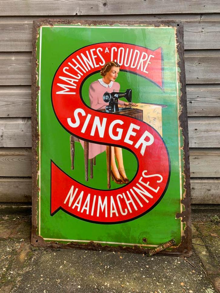 Emaille Singer reclame bord, Antiek en Kunst, Antiek | Emaille, Ophalen of Verzenden