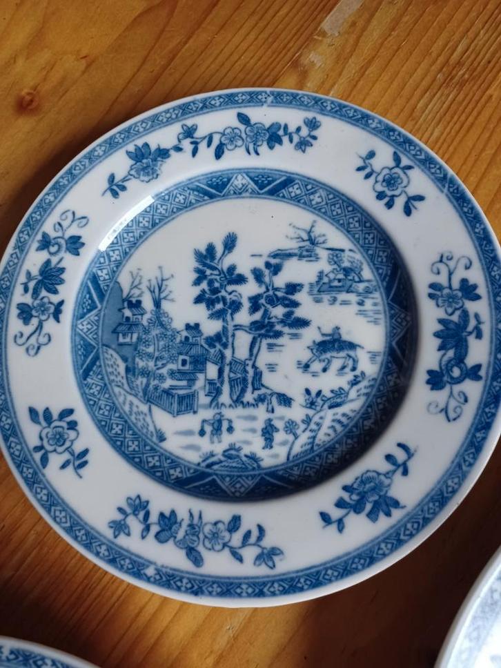 5 antieke wandborden met blauw-wit decor, Antiek en Kunst, Antiek | Wandborden en Tegels, Ophalen of Verzenden