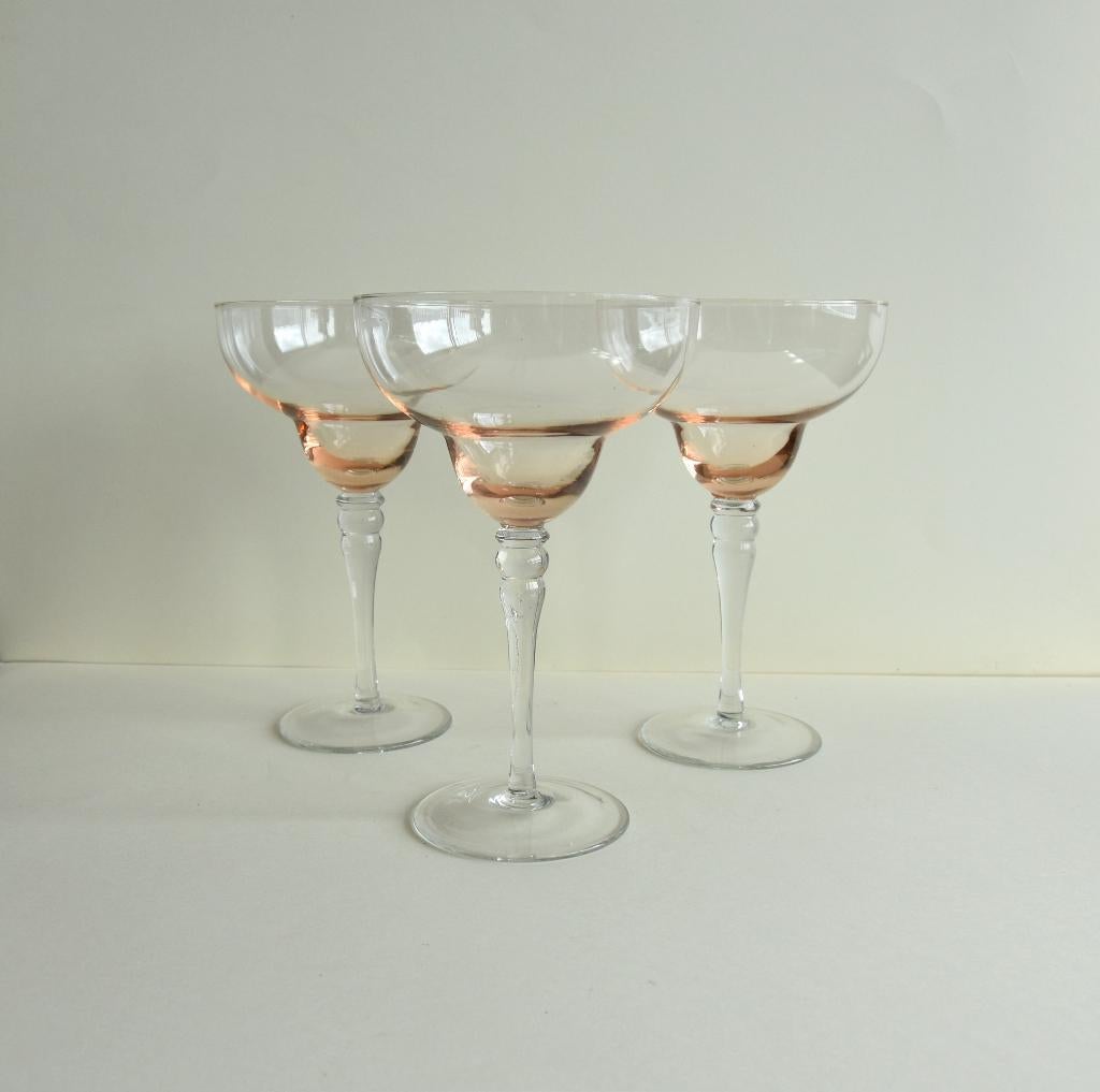 Margarita cocktail glazen perzikkleurig 3x, Ophalen of Verzenden