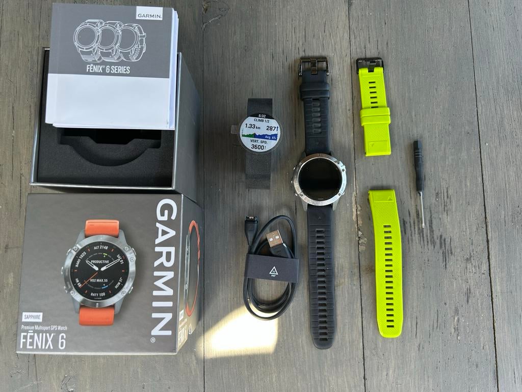 Garmin Fenix 6 Pro 47mm Sapphire Titanium Smartwatch, Gebruikt, Hoogte, Ophalen of Verzenden, Waterdicht
