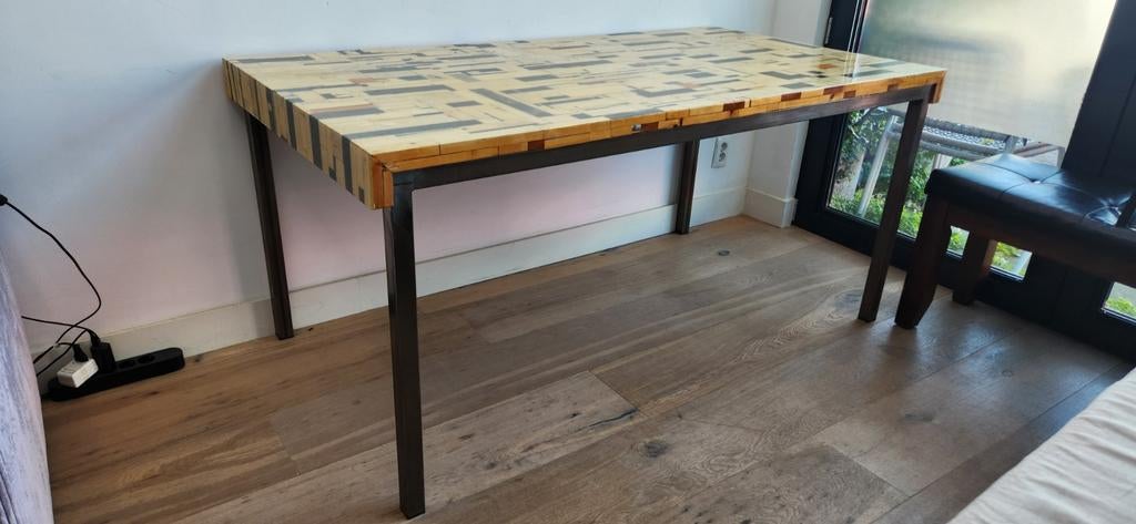 Keuken tafel van gebruikt gerecycled hout, Huis en Inrichting, Tafels | Sidetables, Ophalen, Gebruikt, 25 tot 50 cm, Rechthoekig
