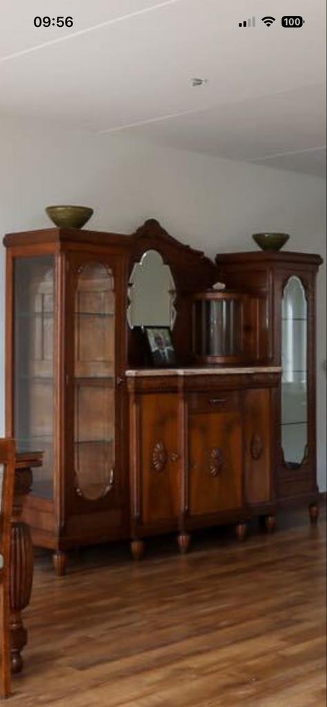 Antieke Art Deco Buffetkast met Tafel en Stoelen, Ophalen, Gebruikt, Art deco, 200 cm of meer